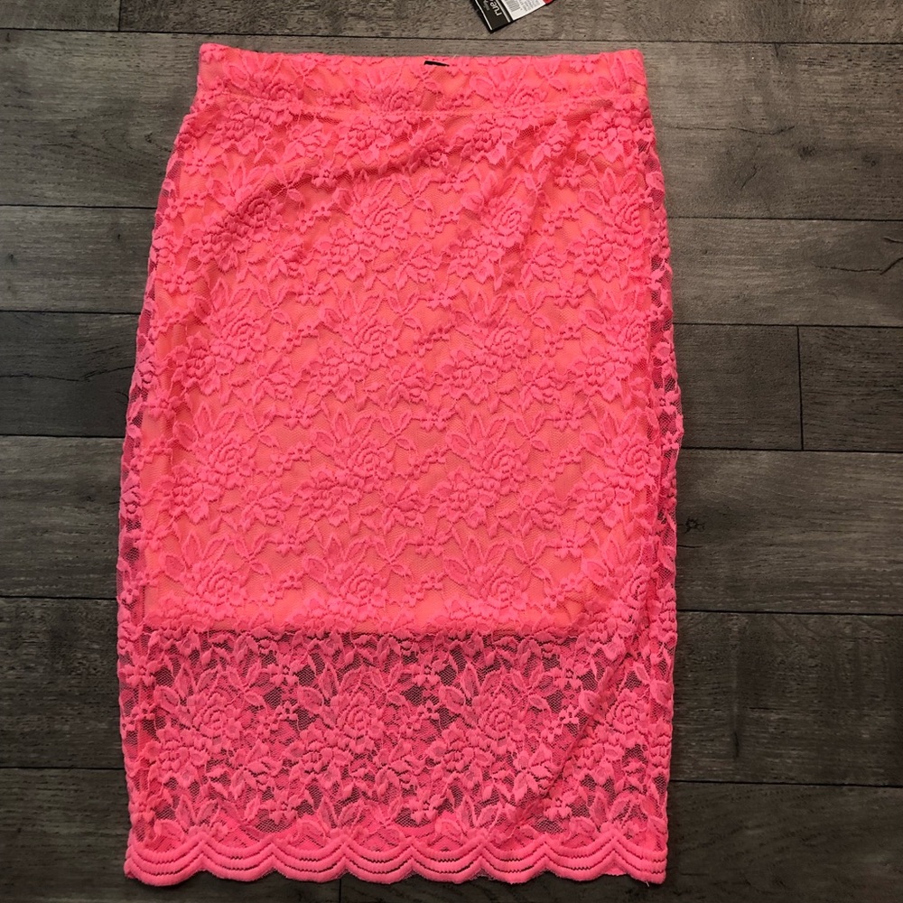 Neon pink lace rue 21 long skirt